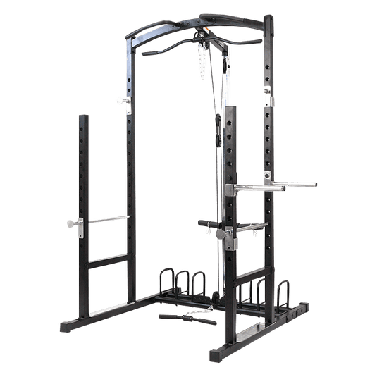 Power Rack with Plates Storage Dip Bars and Cable Machine - DirectHomeGym