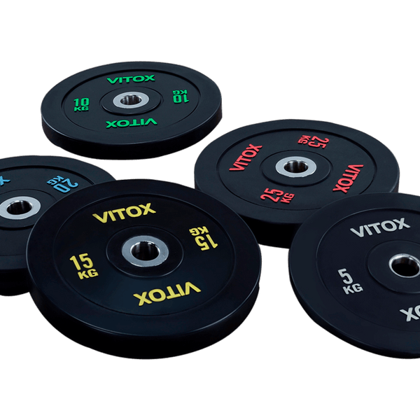 Black Bumper Plates with Colored Word Markings (5KG  to 25KG) - DirectHomeGym