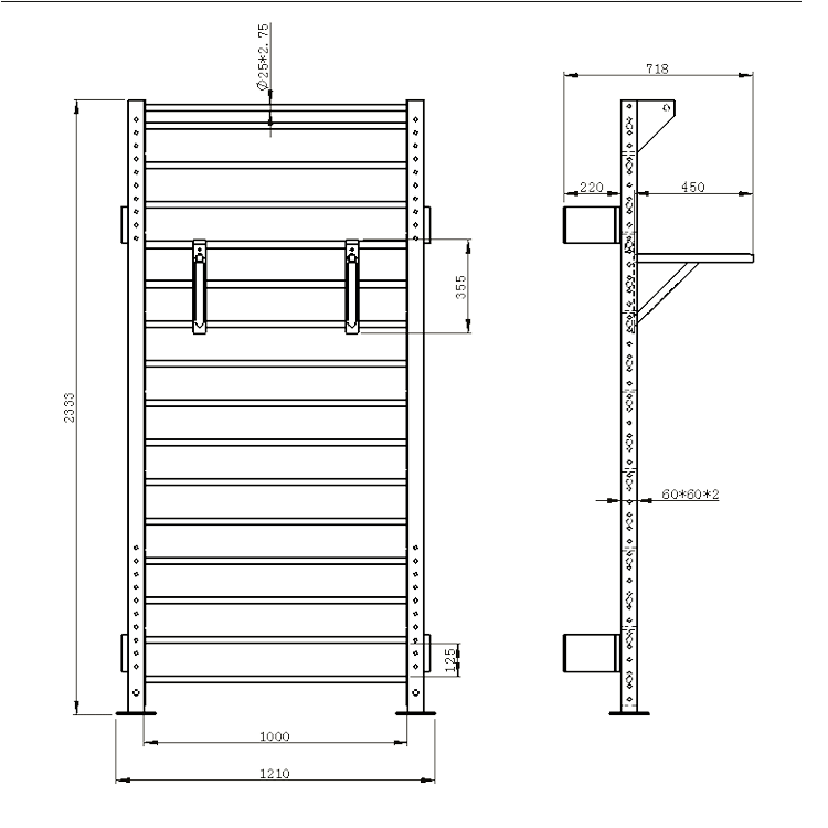 Metal Wall Mount Stall / Stahl / Wall Bars - DirectHomeGym