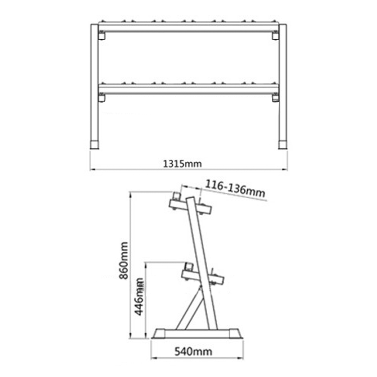Dumbbells Shelf Rack Hex / Round (2-Tier) - DirectHomeGym